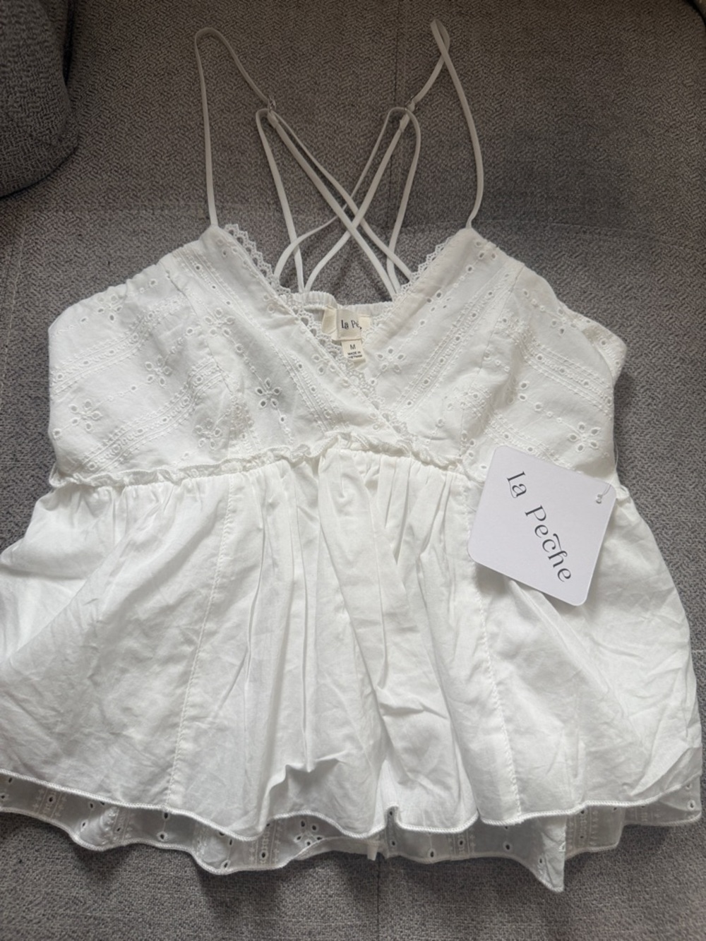 White Eyelet Spaghetti-Strap Camisole